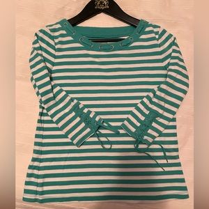 Tradition | 3/4 Sleeve Cotton Blend green and white stripes Tee Top
